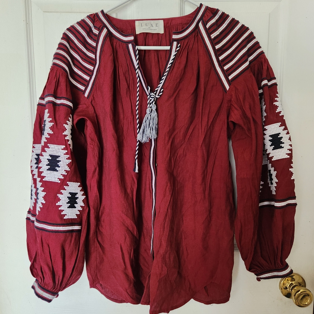 Luxe Red Embroidered Women's Blouse